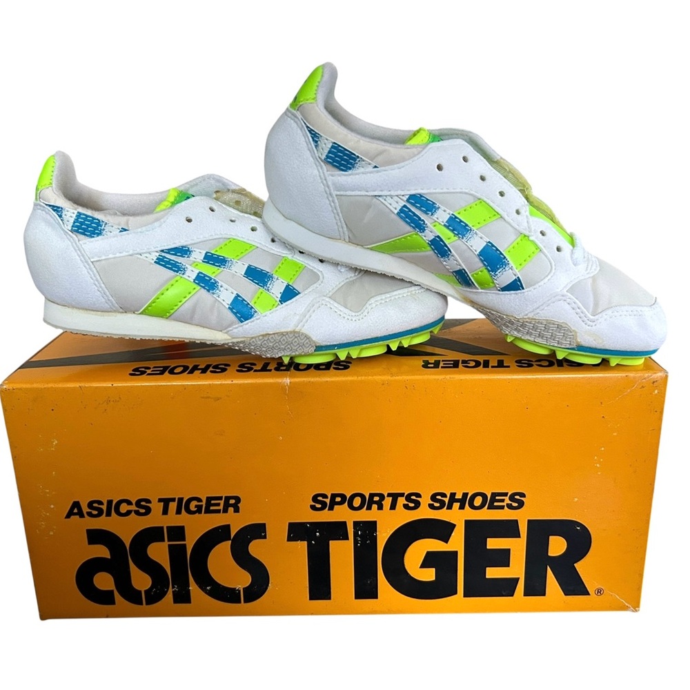 VTG ASICS TIGER Talon Women's 4 Running Track Shoe Sneaker White Blue Green